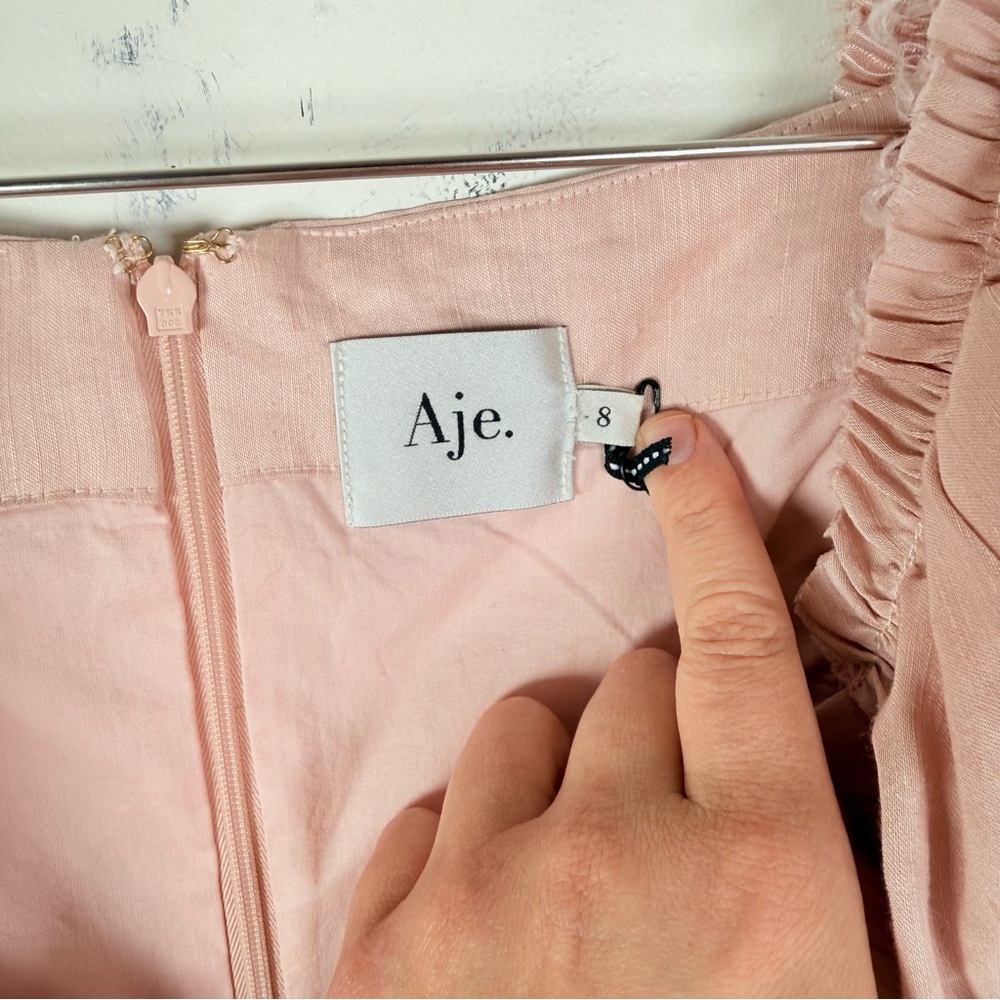 Aje. Dusk Knot Puff Sleeve Mini Dress in Blush - Picture 7 of 10